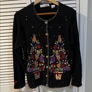 Black Embroidered Women's holiday sweater